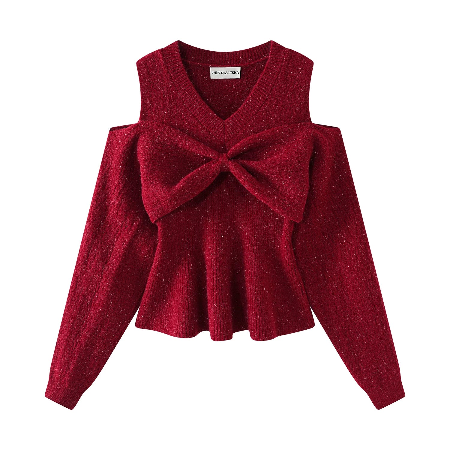 Cholisa-dan qadınlar üçün unikal və incə, super gözəl qırmızı Milad sviteri, qalınlaşmış payız və qış, Koreya üslubunda bantlı düyünlü çiyinli köynək