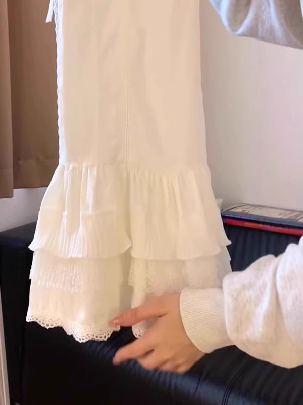 Böyük ölçülü qadınlar üçün krujeva ilə işlənmiş tort ətəyi, geniş formalı, çoxfunksiyalı qat-qat geyimli, yay üçün qolsuz köynək.