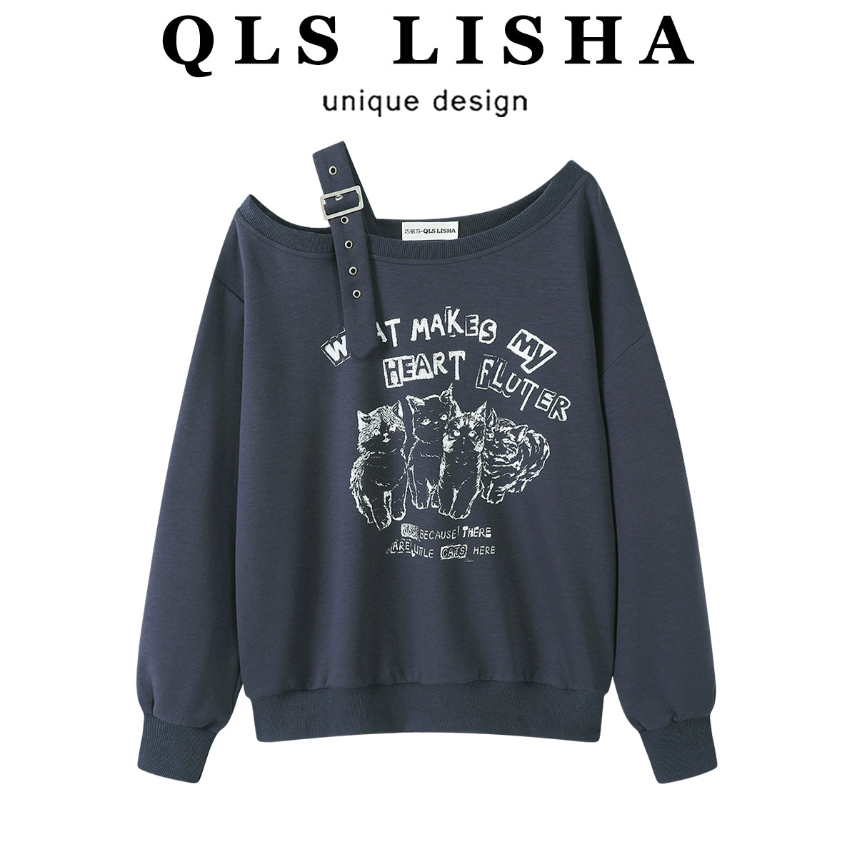 Chorissa Amerika Retro Qəşəng Tənbəl Sviter Payız Çoxfunksiyalı Pişik Naxışlı Uzun Qollu Çiyinsiz Top