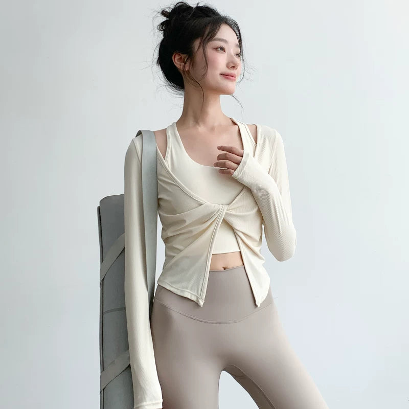Ağırlıqqaldırma Fairy Yoqa Geyimi Qadın Payız İdmanı Uzunqollu Qaçış Pilates Məşqi Zərbəyə davamlı Fitnes Geyimi Dəsti