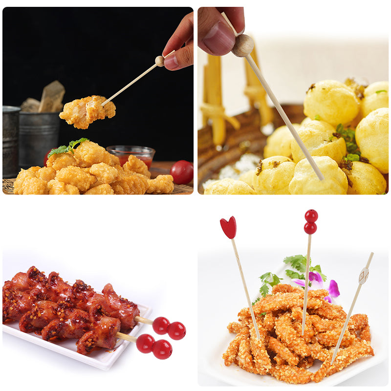 Yaradıcı meyvə bambuk şişləri, çiçək şişləri, qalın şişlər, mini şirniyyatlı sandviç, toyuq popkornlu toyuq biftek, qalın kəsilmiş qatıq şişləri