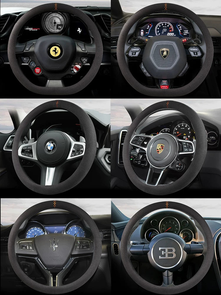 Car steering wheel cover, small car D-type short plush suede, non-slip, breathable, sweat-absorbent, universal type.