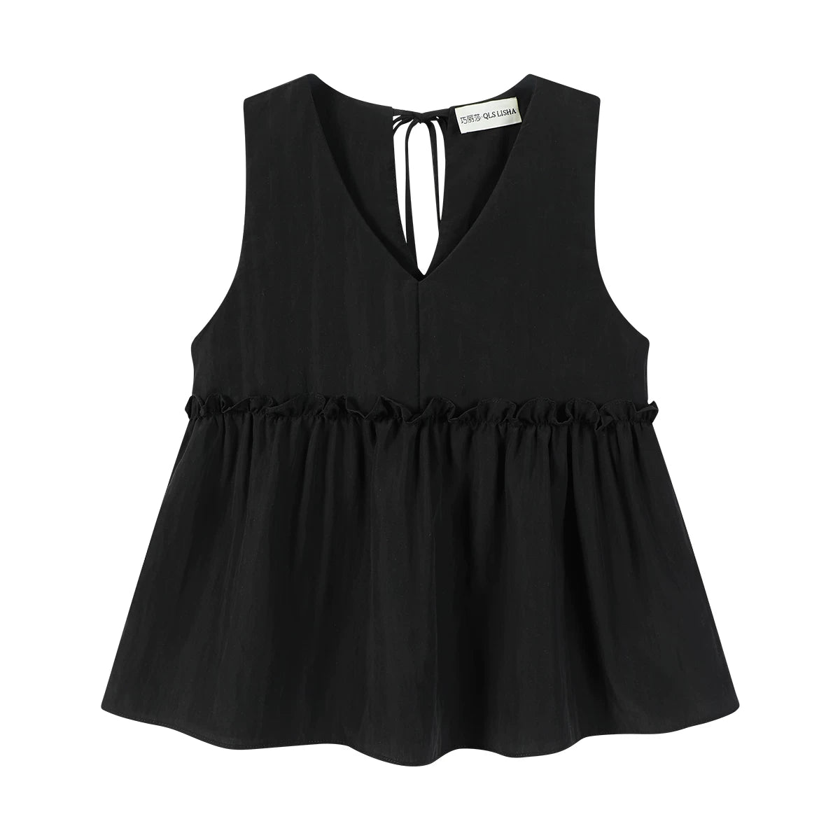 Cholisa'nın arxa tərəfində qalstuk dizaynlı, çox şirin kiçik topu, Koreya üslubunda qadınlar üçün sadə qolsuz köynək.