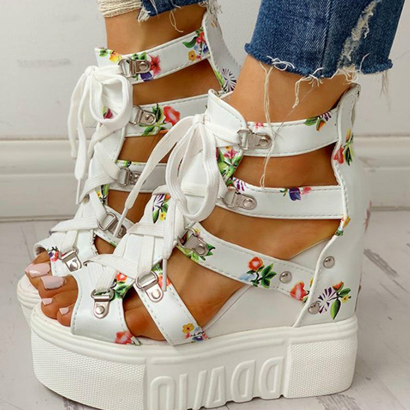 INS Hot Print Leisure Wedges Qadın Ayaqqabıları 2020 Yay Ayaqqabıları