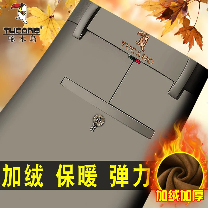 Woodpecker 2025 Yeni Kişi Gündəlik Şalvarı, Qış Yun Astarlı Qalın Şalvar, Düz Ayaqlı Boş Uzun Şalvar, Orta Yaşlılar üçün Don Şalvarı