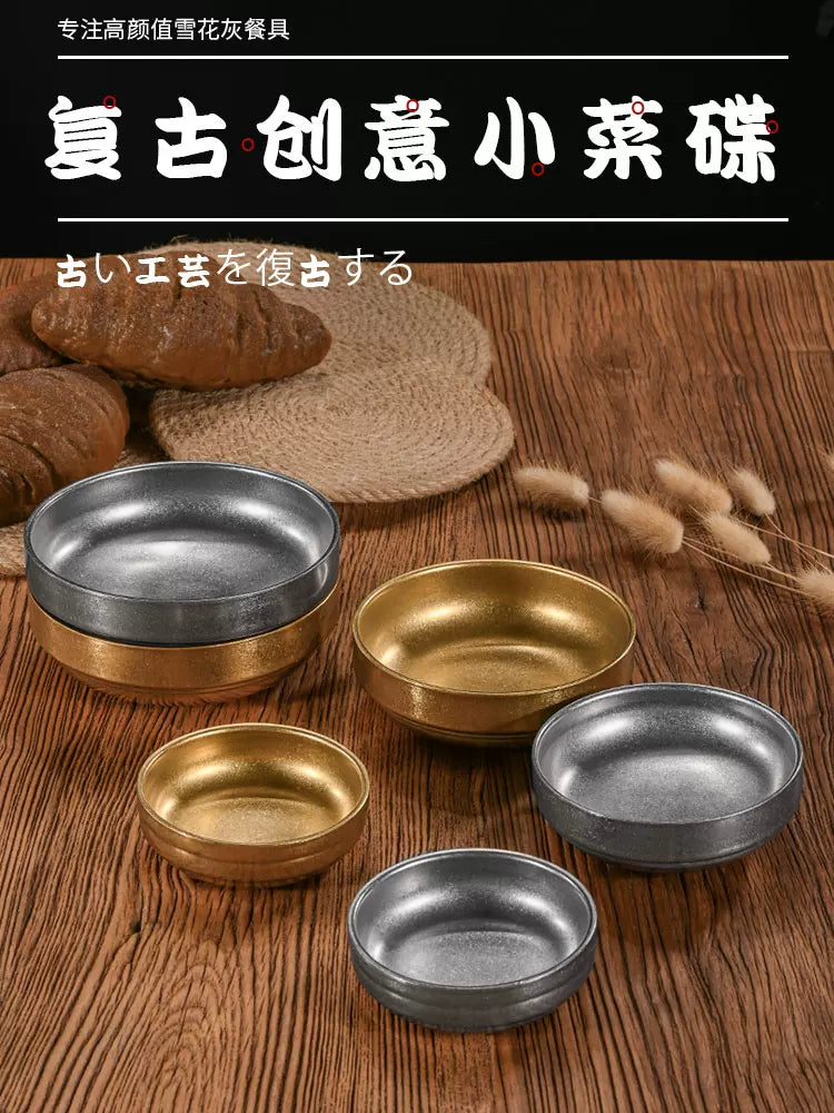 Retro 304 paslanmayan poladdan hazırlanmış sous qabı Koreya qızılı kimchi qabı barbekü dükanı kiçik qab qabı köhnə kiçik kasa daldırma qabı