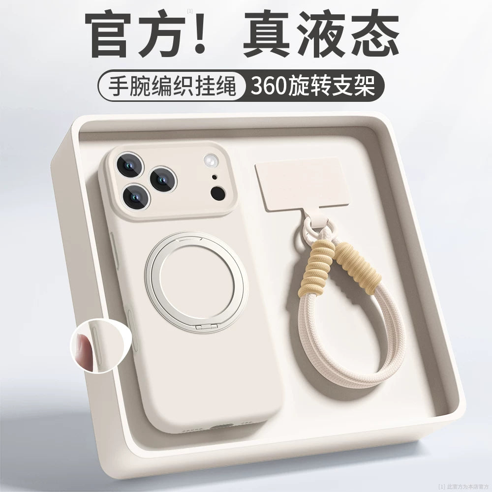 【360° Fırlanan Stend】Apple iPhone 17 Pro Max və iPhone 16 Pro üçün uyğundur, maye silikon korpuslu, yeni stil, sadə, bütöv rəng, cüt stil, yumşaq və hamar, düşməyə davamlı qoruyucu korpus.