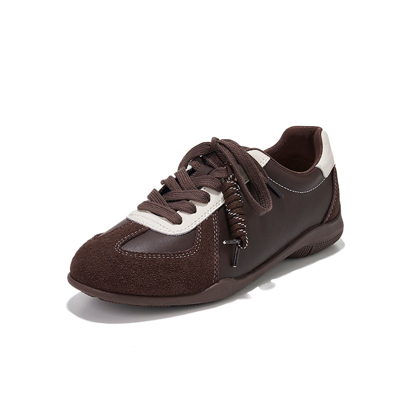 Super soft lambskin~ Maillard brown German sneakers for women, hidden wedge heel, 2025 fall new fashion, lace-up casual shoes.