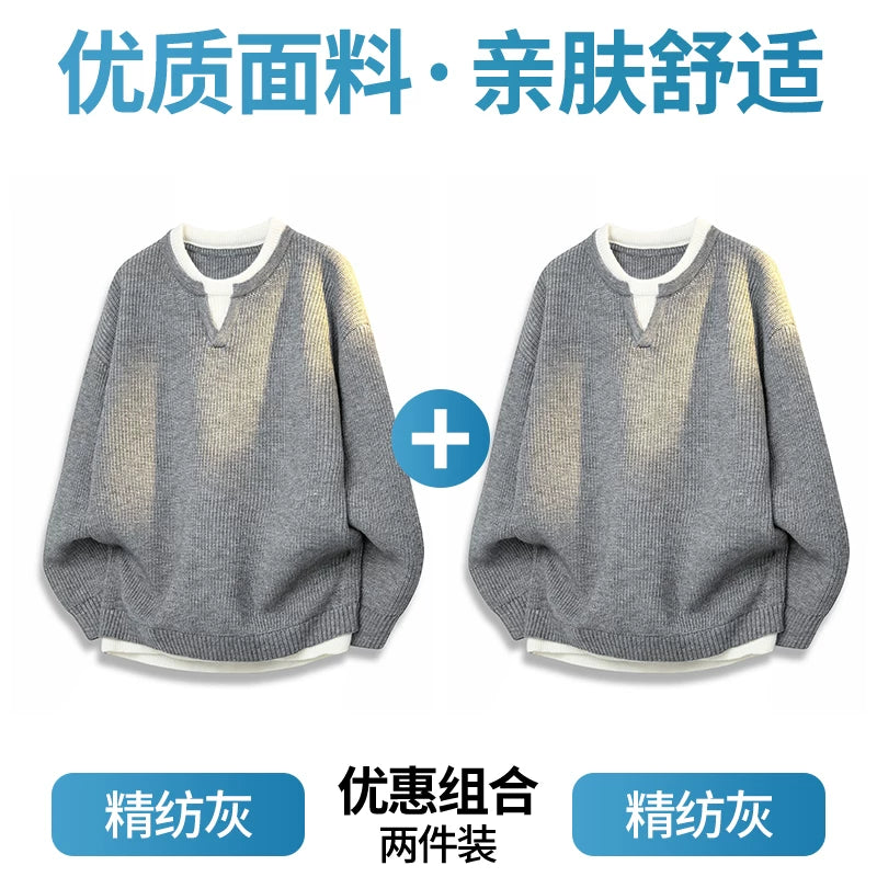 Romon Faux İki Hissəli Sviter Kişilər üçün 2025 Yeni Payız və Qış İsti Trikotaj Qalınlaşdırılmış Daxili Qatlı Kişi Topu