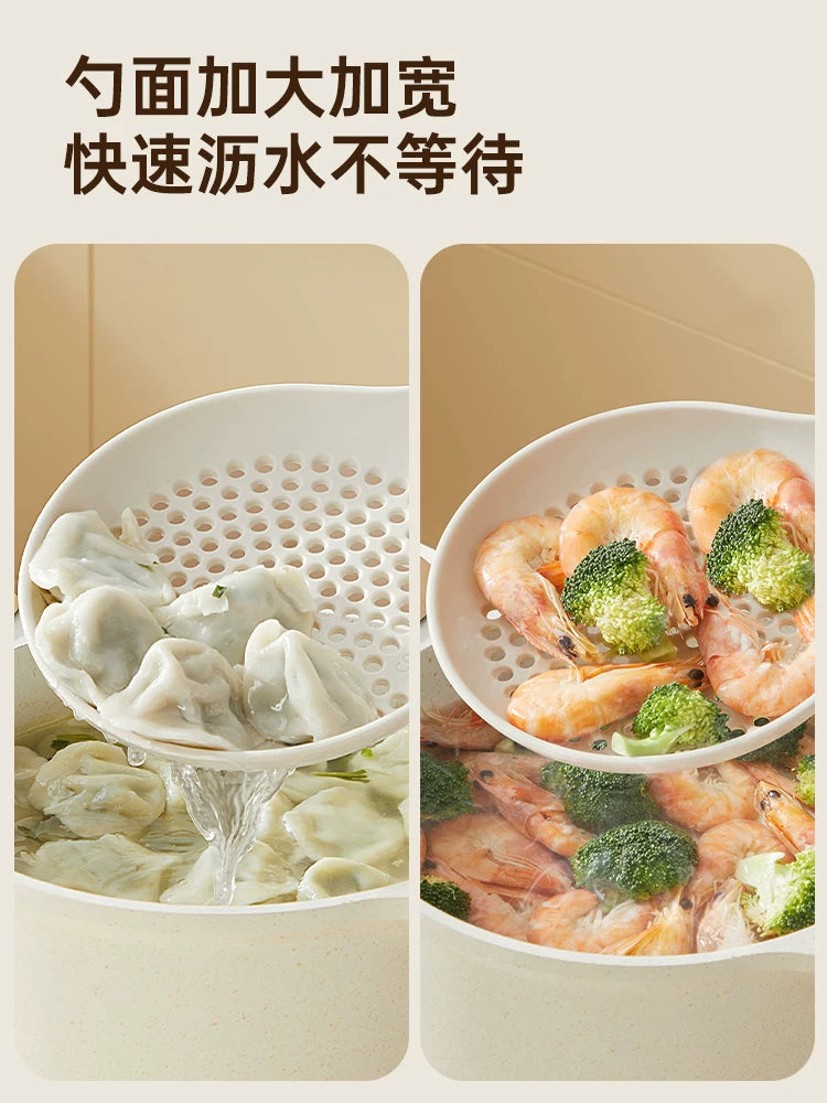 Cui Da Huang silikon süzgəc mətbəx məişət yüksək temperatura davamlı yapışmayan tava uzun saplı əriştə parçaları wonton drenajı böyük süzgəc