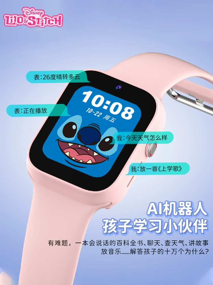 Disney uşaq telefon saatı Stitch kobrendli 4G tam şəbəkə plug-in kartı video zəng ağıllı yerləşdirmə