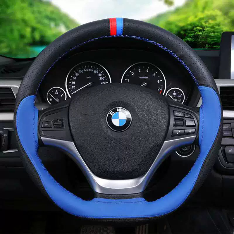 Əl ilə tikilmiş avtomobil sükan örtüyü, idman üslubunda, bütün mövsüm üçün, sürüşməyən, aşınmaya davamlı, orta ölçülü, birləşdirilmiş mikrofiber dəri örtük