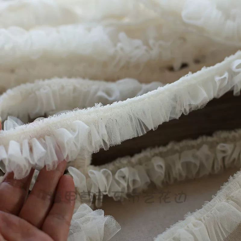 3.5CM enində yığılmış krujeva mesh şifrəli DIY papaq krujeva dekorativ manşetlər paltar kiçik kənarları aksesuarlar