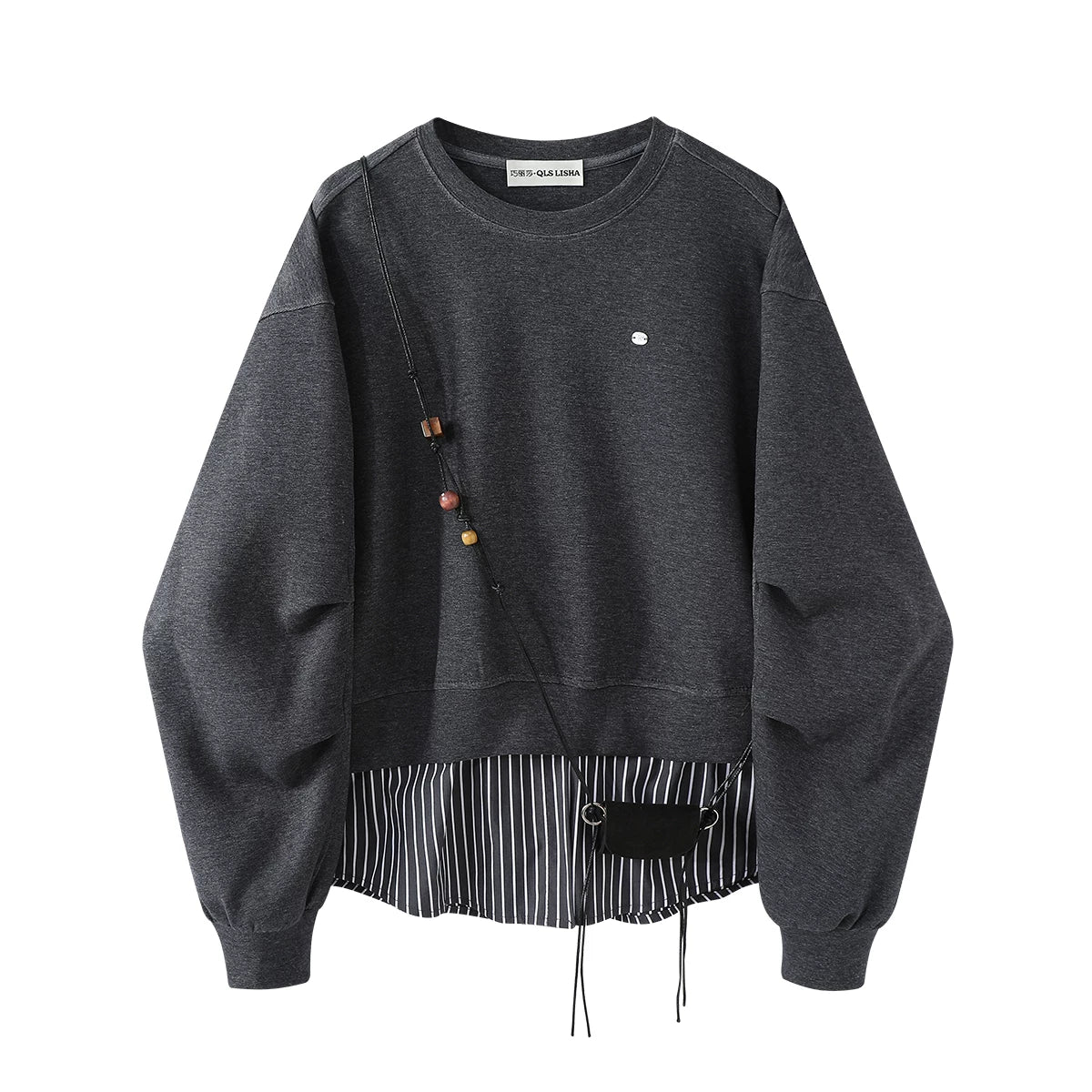 Chorissa Tünd Göy Süni İki Parçalı Kruvaziyer Yaxalı Qadın Sviter, Yaz və Payız, Amerika Retro Stil, Rəngli Zolaqlı Top