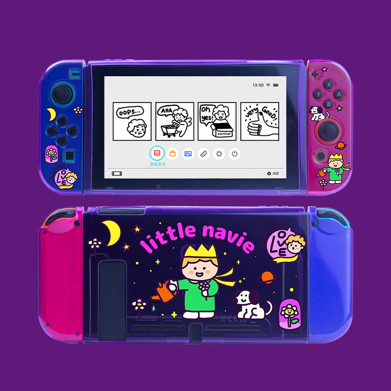 Flüoresan bənövşəyi kiçik şahzadə Nintendo switch2 üçün uyğundur qoruyucu qutu parçalanmış yumşaq qabıqlı anti-paxıl cizgi filmi oled stili