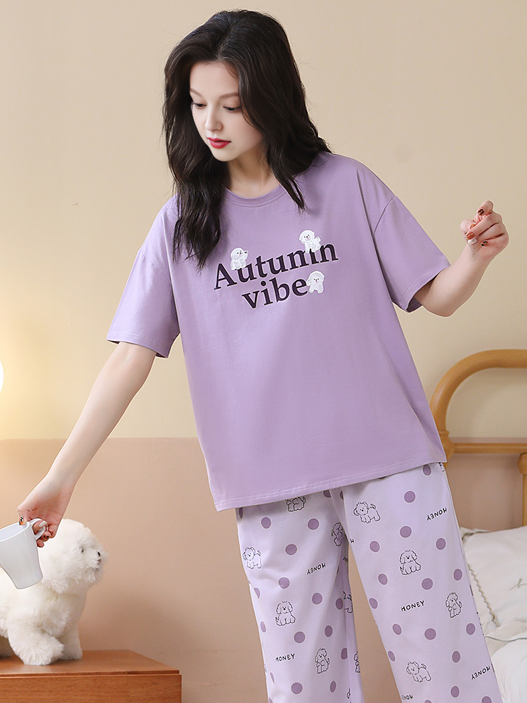 Fenton qadın pijama yay təmiz pambıq nazik qısaqol qısaqol şalvar kostyumu qadın təmiz pambıq sevimli gündəlik ev geyimi