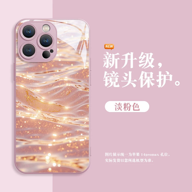 Axan su qızılı Apple 16promax Fengqichaoming kobrendli mobil telefon qutusu üçün uyğun edir iPhone15pro şüşə qutu 14Plus yüngül lüks 13mini moda 12 niş 11 art xsmax yeni stil