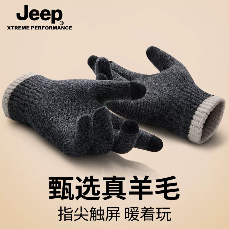 Kişilər üçün Jeep yun qarışığı əlcəkləri, qış üçün daha qalın və isti, toxunma ekranı ilə uyğun, velosiped sürmək üçün küləkdən qoruyur.