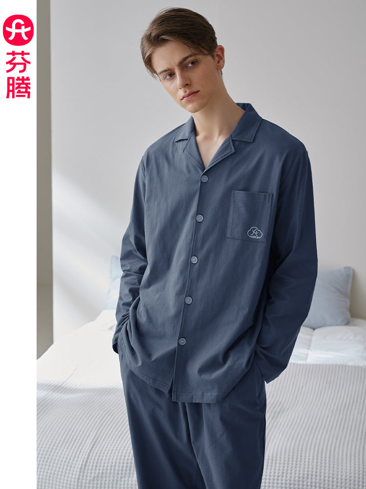 Fenton Kişi Pijama Yaz və Payız Nazik Pambıq Uzunqol Kostyum Böyük Ölçülü Gündəlik Boş Kişi Pambıq Ev Geyimi