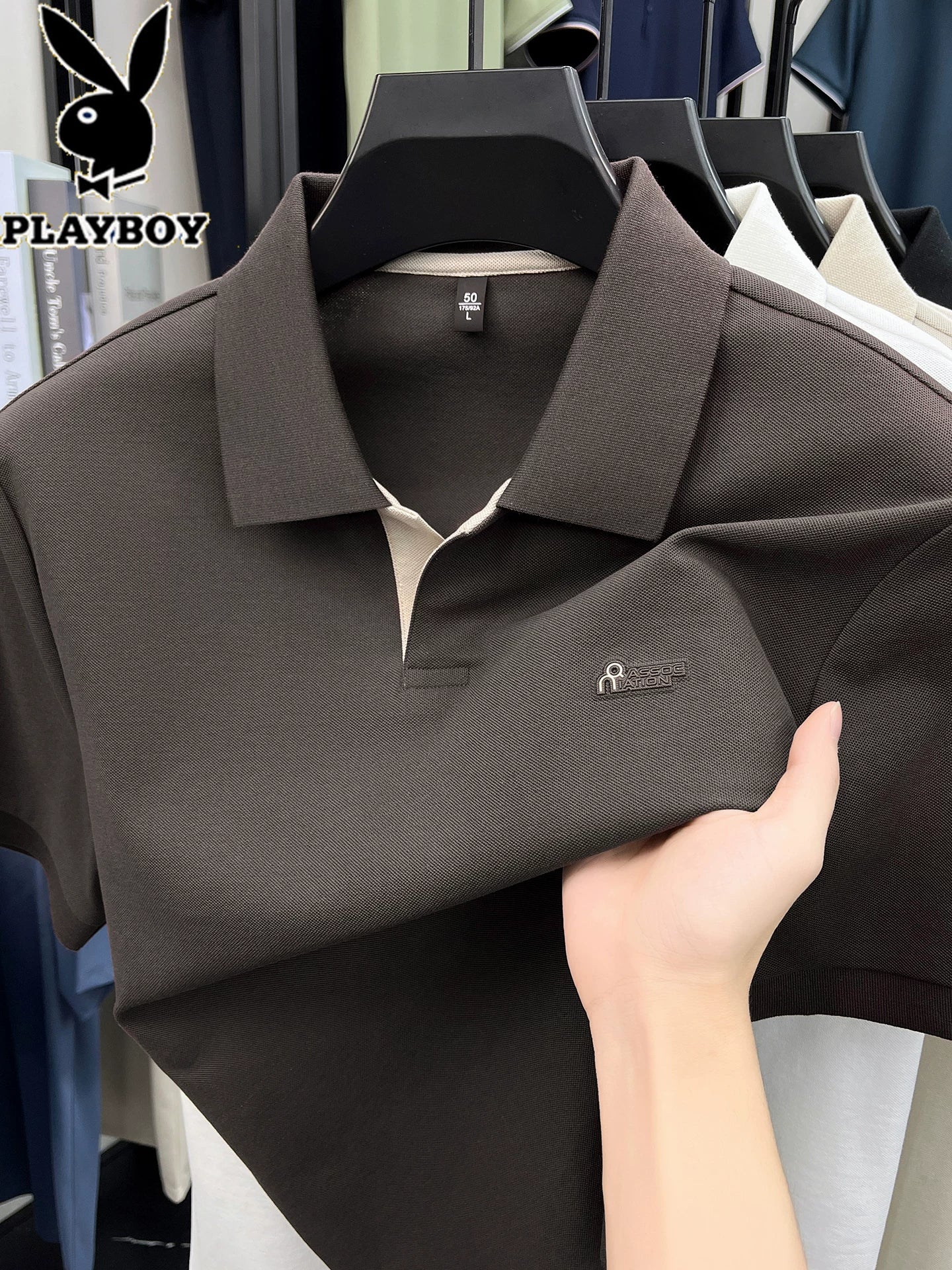 Playboy Yay Qısaqol T-Shirt Kişi Yeni Pambıq Yaka POLO Köynək Moda Gündəlik Kişi Geyimləri