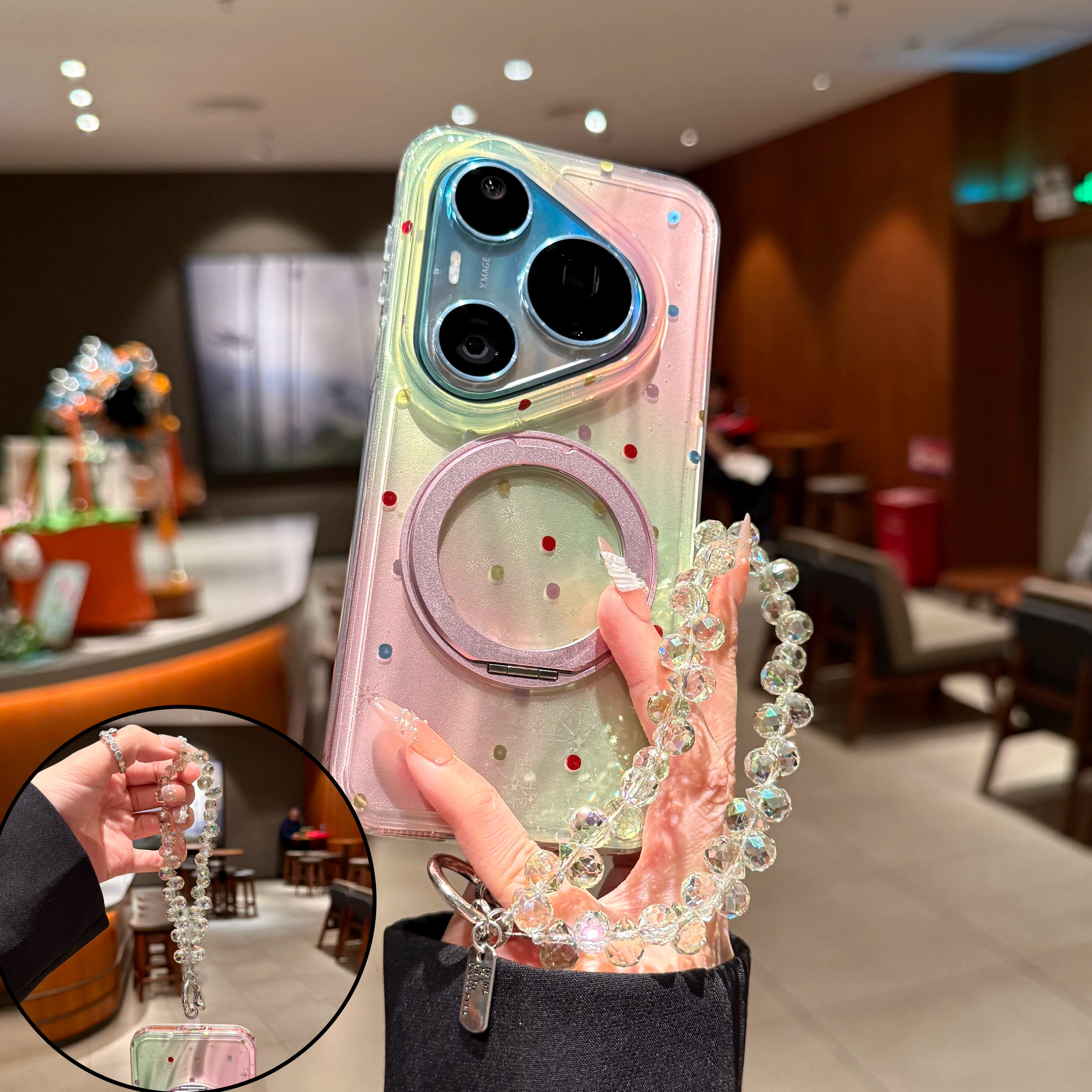 Huawei pura90promax mobil telefon qutusu üçün uyğundur, yeni ləkələnmiş gradient polka nöqtəli pura90pro yıxılmağa qarşı qoruyucu örtük maqnit emiş mötərizəsi p80pro+ bilərzik moda marka qadın p70p ultra nazik xarici Xiao
