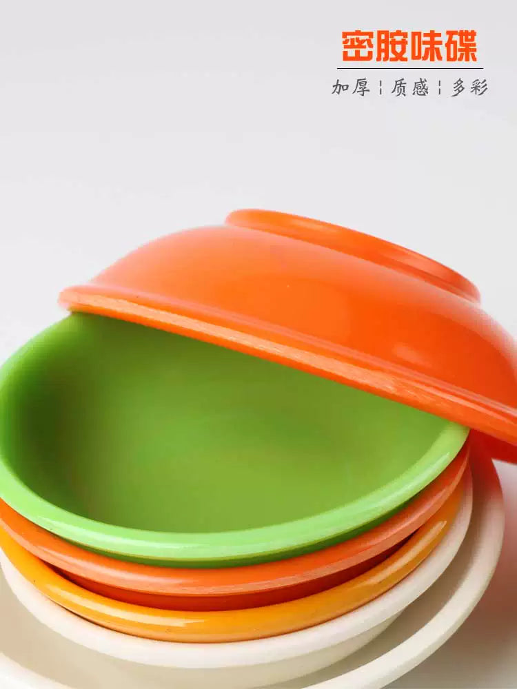 Rəngarəng melamin dəyirmi ədviyyat qabı kiçik qab ədviyyat yeməyi qaynar qazan daldırma qab sousu soya sousu qabı plastik imitasiya çini qab