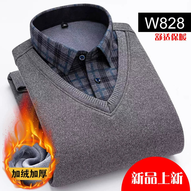 Paul Kişi İsti Köynək, Süni İki Parçalı, Yun Astarlı, Qalın Köynək Yaxalıqlı, Trikotaj Sviter, Böyük Ölçülü Üst Qat