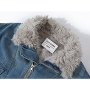 Cholisa Qadınlar üçün Yun Astarlı Qalın Denim Gödəkçə 2025 Yeni Amerika Stilində Quzu Yunlu Gödəkçə Qış Tüklü Top