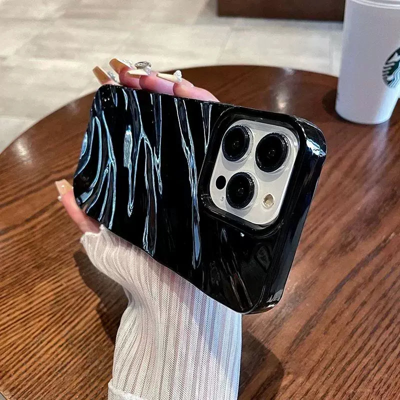 iPhone 15 14 Plus 13 11 üçün 6D İpək Naxışlı Dalğalı Telefon Çantası