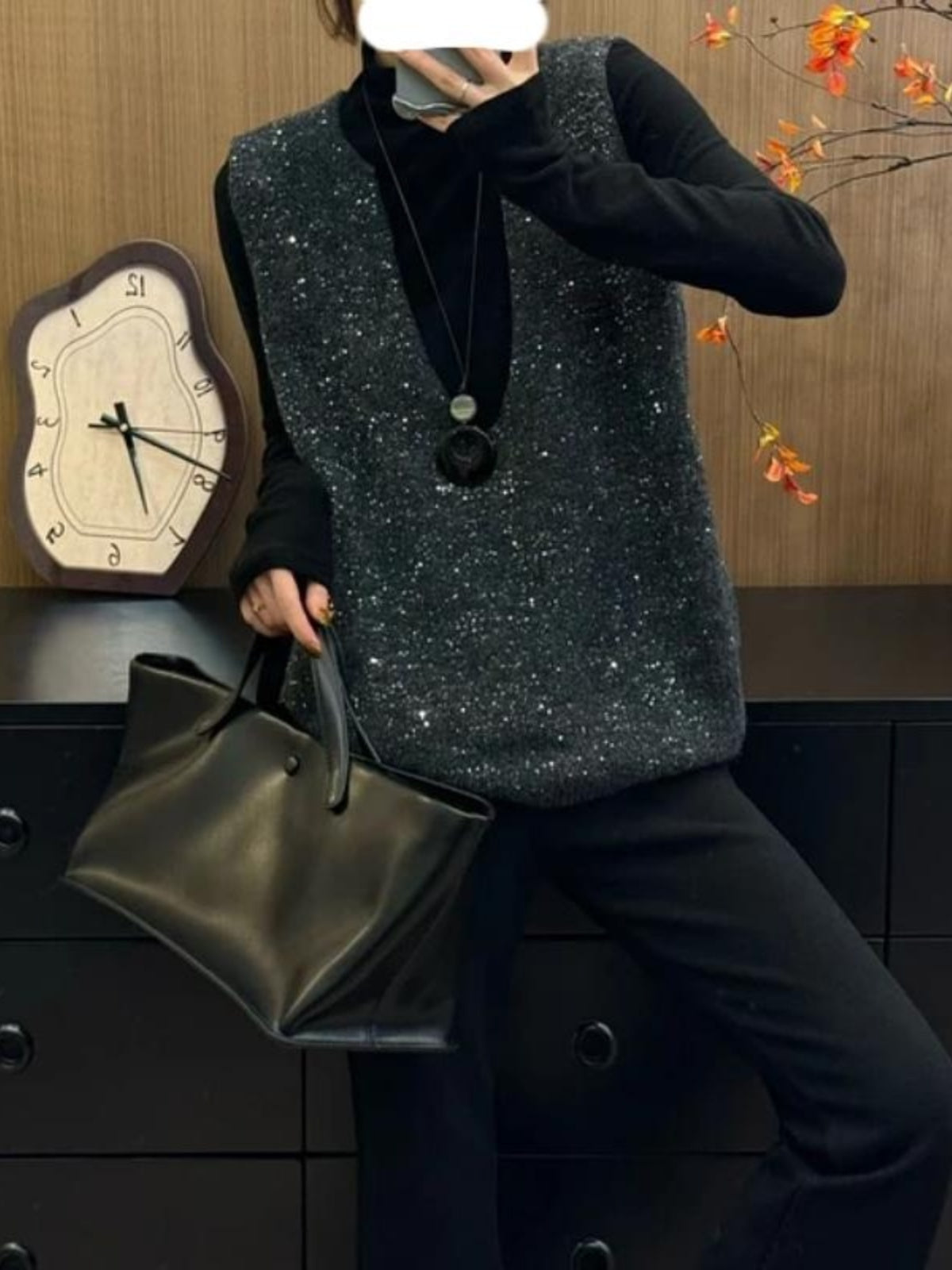 2026 Yaz, Böyük Ölçülü, İsti, Ağır Qolsuz, Əyri Bədənli Qadınlar üçün İncə Payetli və V-yaxalı Dizaynlı Jilet