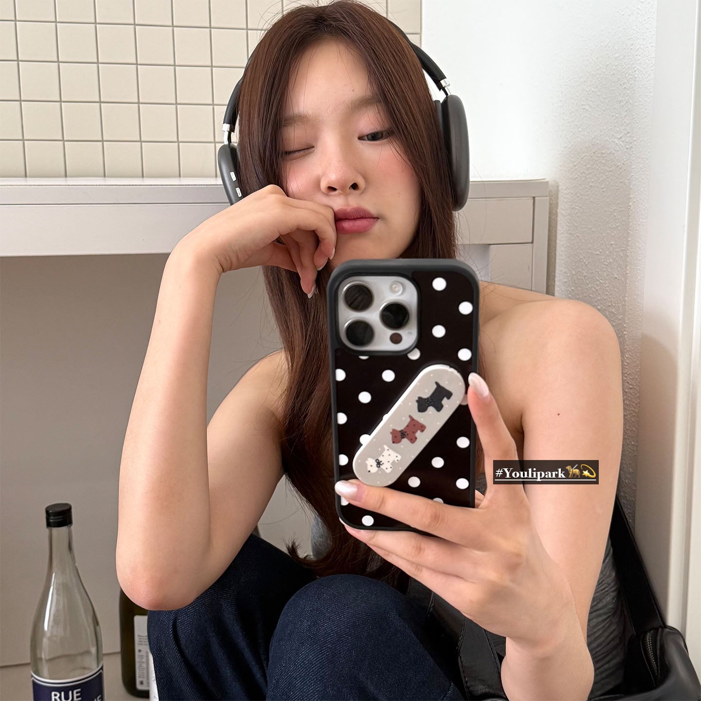 Yuri Park ins sevimli Koreya polka nöqtəli bala bandaj tutacağı 15 17pro Apple 17ProMax mobil telefon qutusu iPhone16 hər şey daxil 17 yeni 14Promax qadınlar üçün qoruyucu örtük