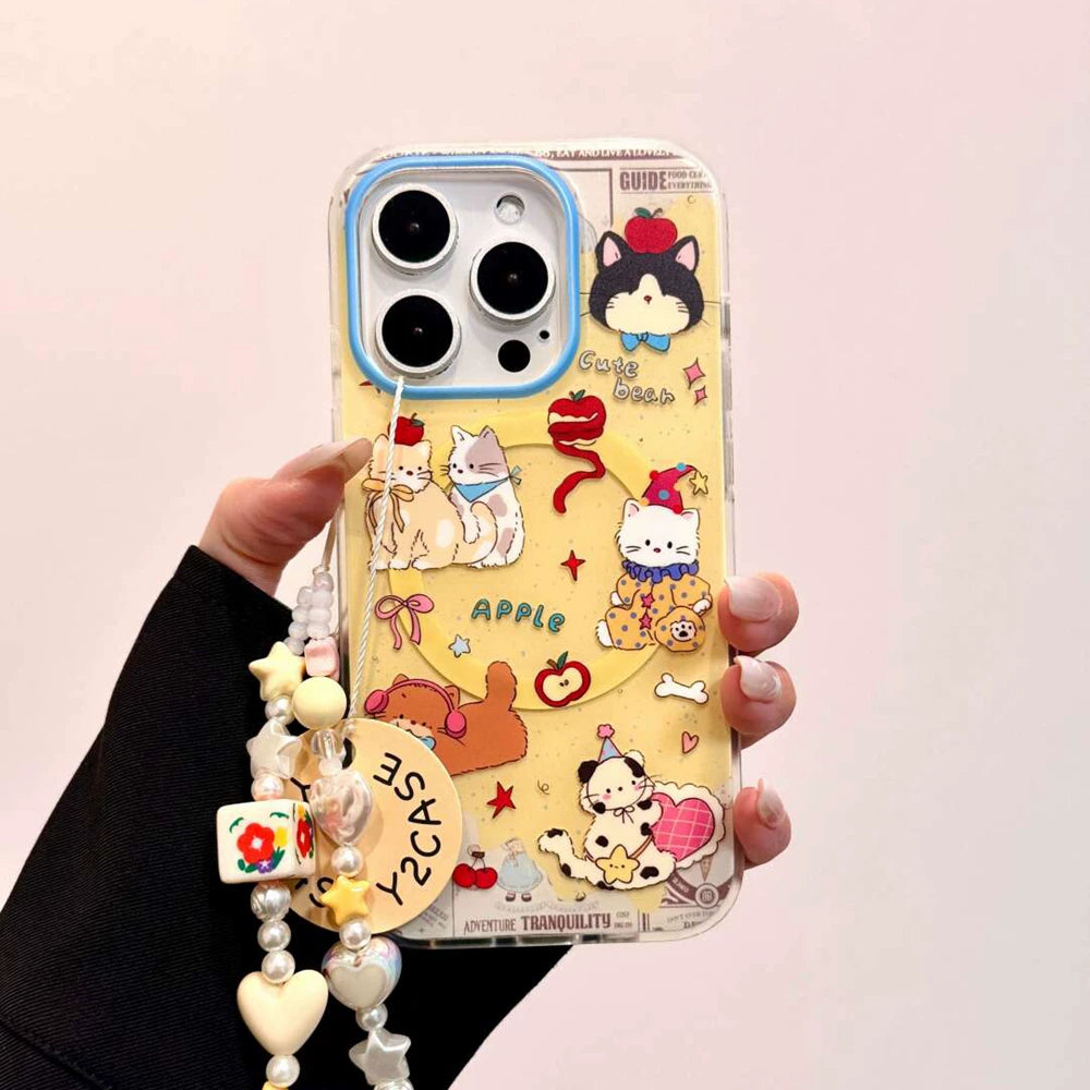 Əyləncəli cizgi filmi sevimli pişik rokçusu maqnit tutacağı Apple 16promax mobil telefon qutusu iphone15promax yeni 14 buzlu ikiqat qat 13 yıxılmağa qarşı qoruyucu örtük 15 yaradıcı qadınlar