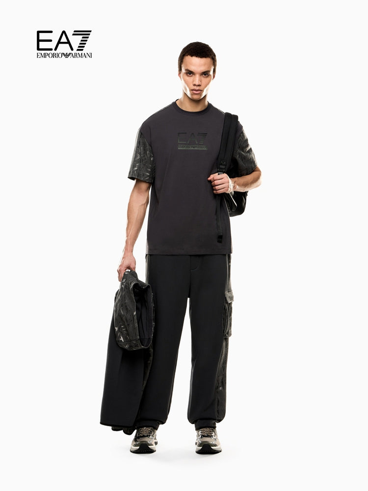 EMPORIO ARMANI EA7 Payız/Qış Yeni Kişi Pambıqlı Boş Fit Patchwork Qısa Qollu İncə Futbolka