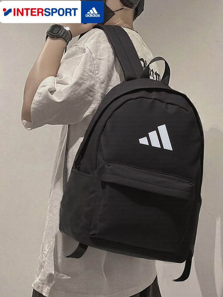 Black Adidas backpack for men and women, new model for the back-to-school season, large capacity, practical sports bag.