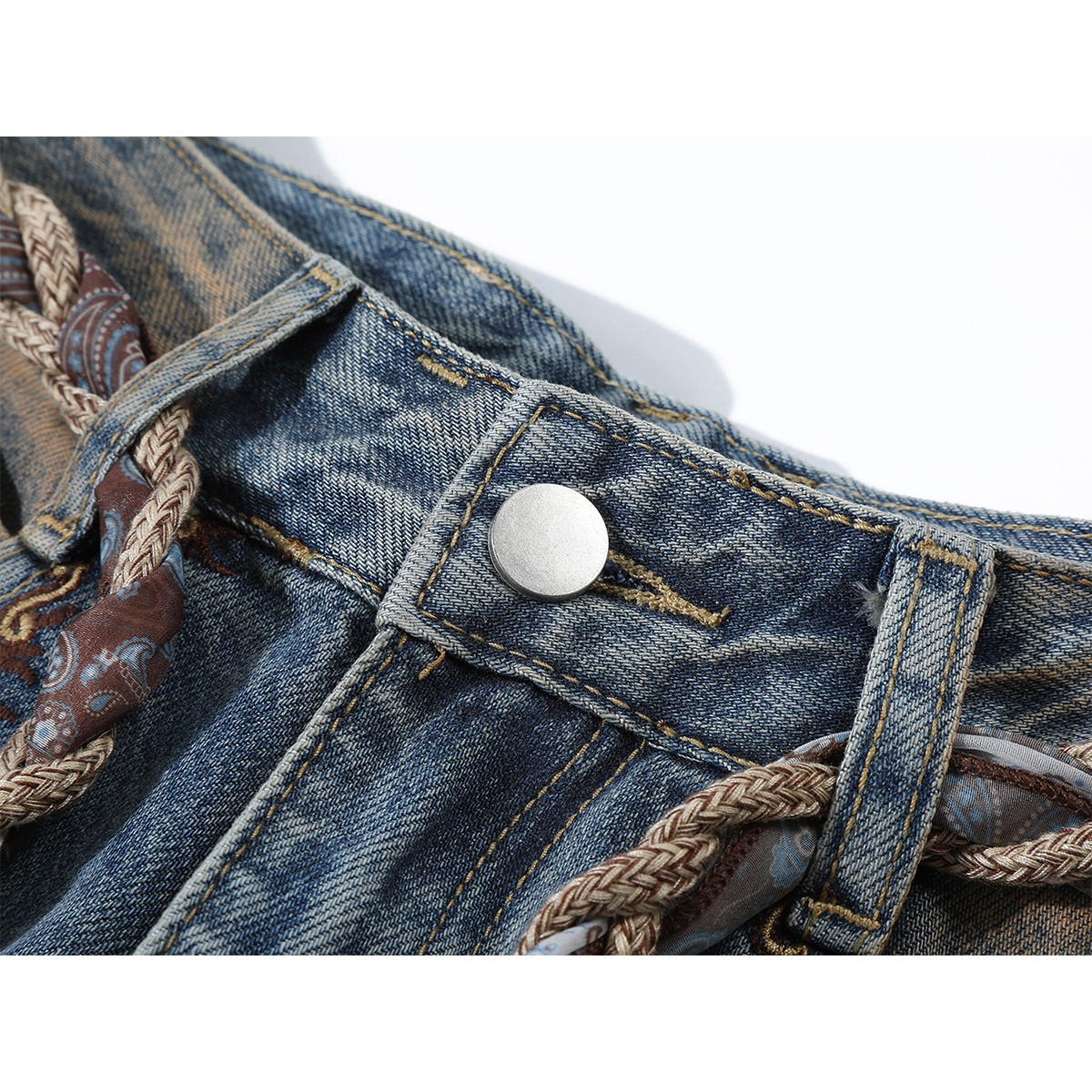 Chalisa'nın Retro Qadınlar üçün Yüksək Belli Cins Şalvarı, Payız Amerika Yüksək Küçəsi Üslubunda Boş Düz Geniş Ayaqlı Şalvar