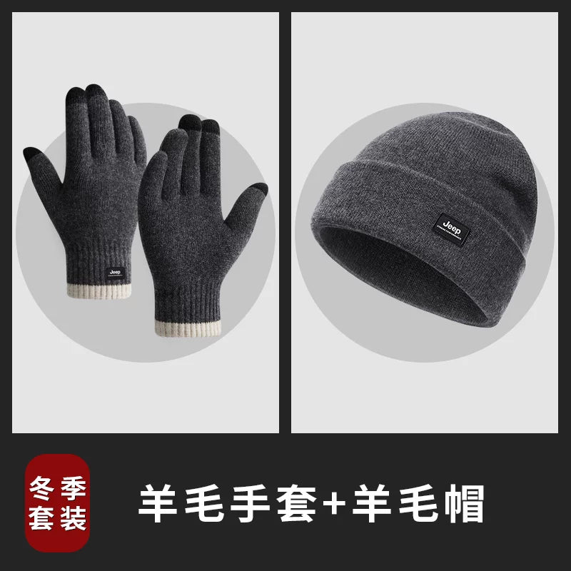 Kişilər üçün Jeep yun qarışığı əlcəkləri, qış üçün daha qalın və isti, toxunma ekranı ilə uyğun, velosiped sürmək üçün küləkdən qoruyur.