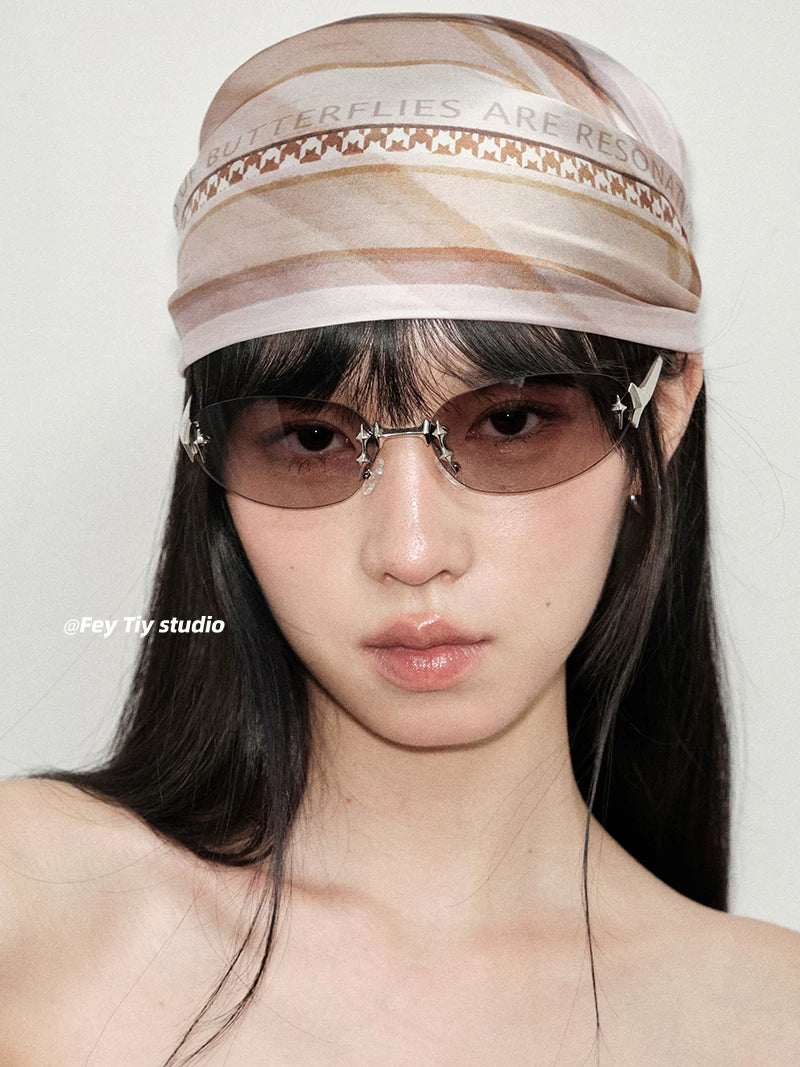 feytiy Millennial Retro Dəbli Oval Çərçivəsiz Sərin Günəş Eynəyi Qadınlar üçün Fərdi Ulduz Pişik Gözlü Günəş Eynəyi