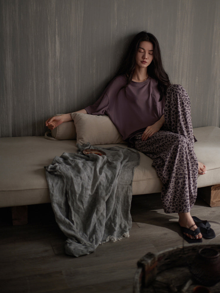 Tongyu yeni qadın pijama yaz və yay modal pambıq qısaqol şalvar kostyum bəbir naxışlı nazik üslubda ev paltarından kənarda geyinmək olar