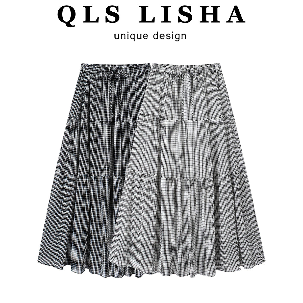 Qadınlar üçün Cholisa dama-dama midi ətək, yeni 2025 yayı, super şirin A-xətt ətək, Koreya üslubunda, yüksək bel, arıqladıcı midi ətək.