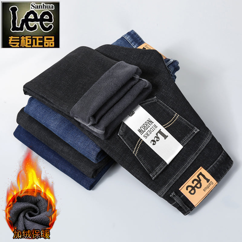 Payız/Qış üçün Kişilər üçün Qalın Yun Astarlı Cins Şalvar, İşgüzar Üslubda, Boş Formada, Düz Ayaqlı, Gündəlik, Uzun Şalvar, Elastik, Davamlı və Geyilməyə Davamlı