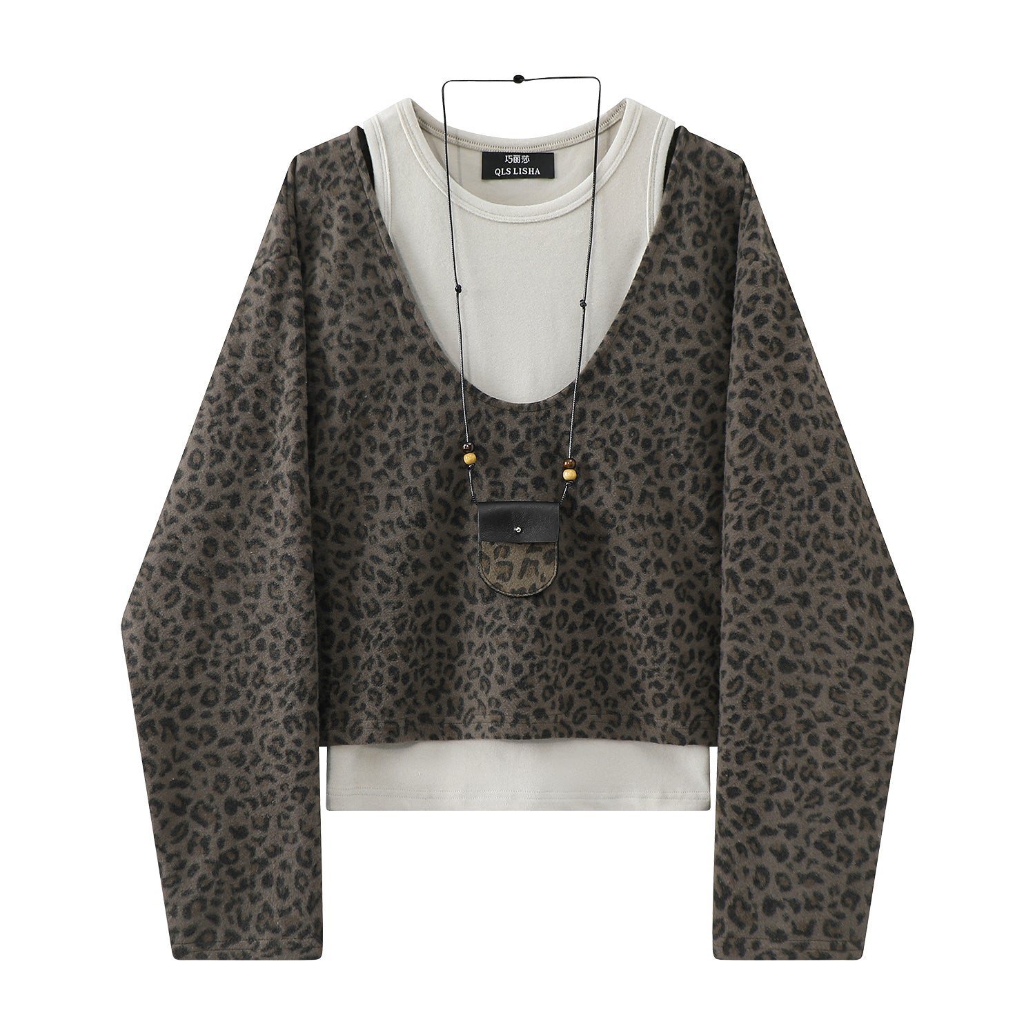 Cholisa 2025 Super Populyar İki Parçalı Qadın Geyimləri Baza Jilet Yüksək Ucuz Bəbir Naxışlı Üst Koreya Qəşəng Payız Dəsti