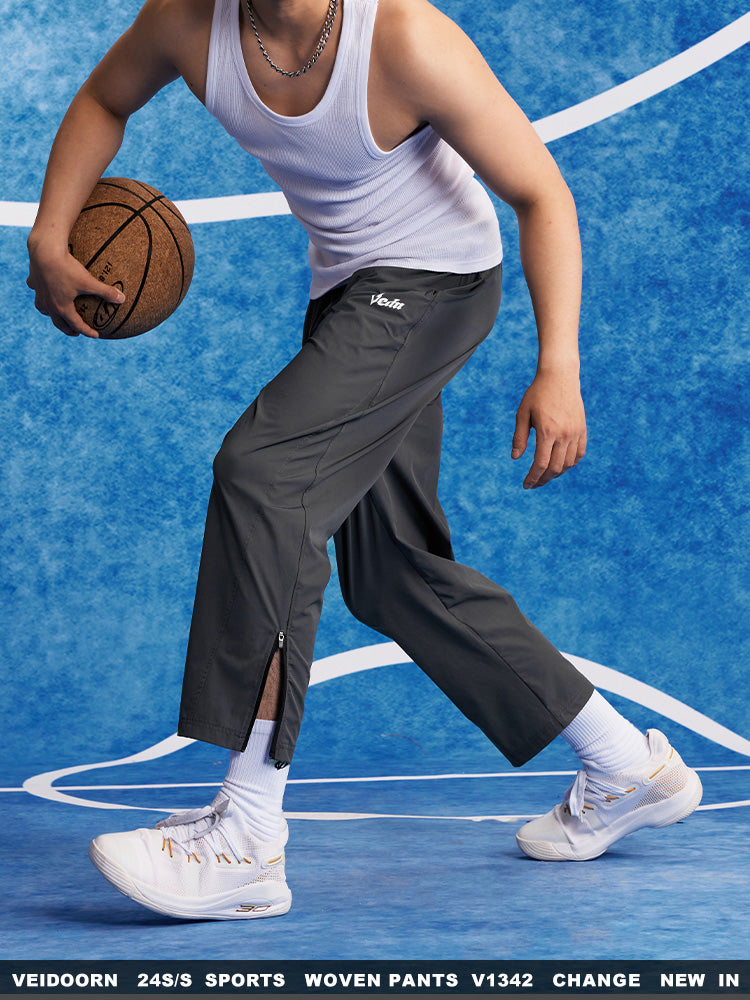 Weidong dəyişən tez quruyan idman şalvarı kişi yay buz ipəkdən toxunmuş nazik basketbol qaçış məşqi düz doqquz ballıq şalvar