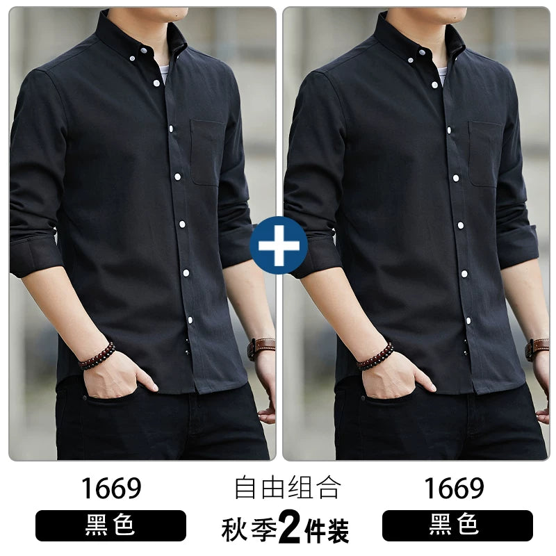 Kişilər üçün uzunqol köynək, gənclik üslubunda, boş forma, dəbli brend, yüksək səviyyəli Oksford parça, düz rəng, payız geyimi, gündəlik üst geyim.