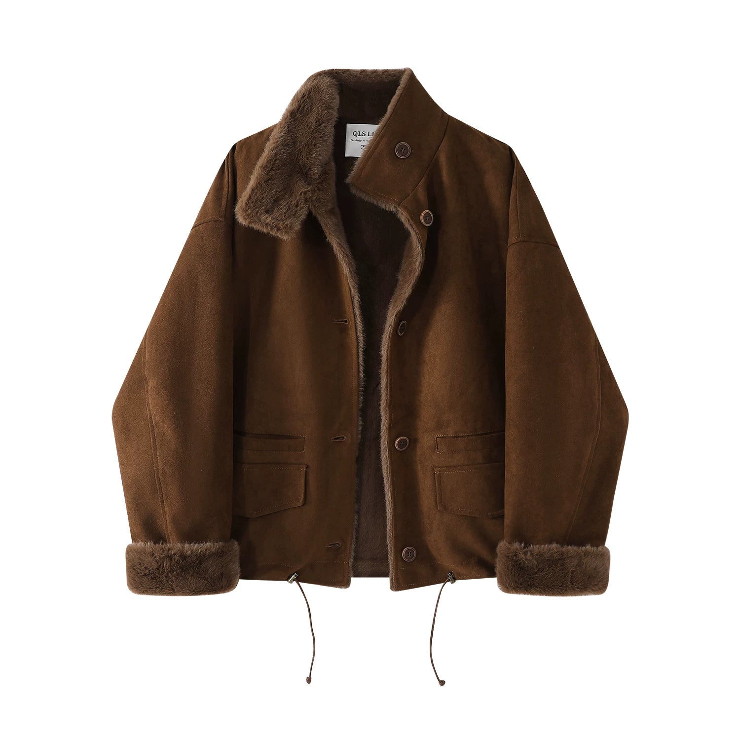 Cholisa-nın Yeni il və Milad mövzulu qırmızı zamşa rəngli qadınlar üçün paltosu çox şirin, geri çevrilə bilən və tək dəri parçasından hazırlanmışdır.