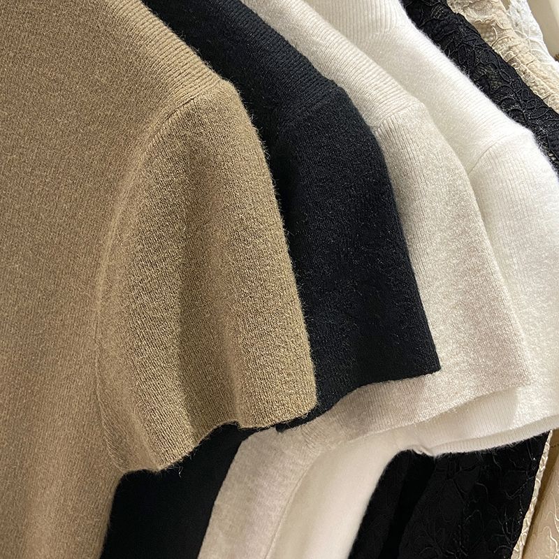 2025 Payız Yeni Gəlişi Yarım Hündür Yaxalı Yumşaq Qısa Qollu T-Shirt Trikotaj Qadınlar üçün İncə Uyğun Dayanacaqlı Yaxalıqlı Üst Qat