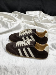 Women's suede retro German training shoes, flat genuine leather soft sole, Hong Kong style stylish three-stripe shoes, autumn and winter sports shoes for all seasons