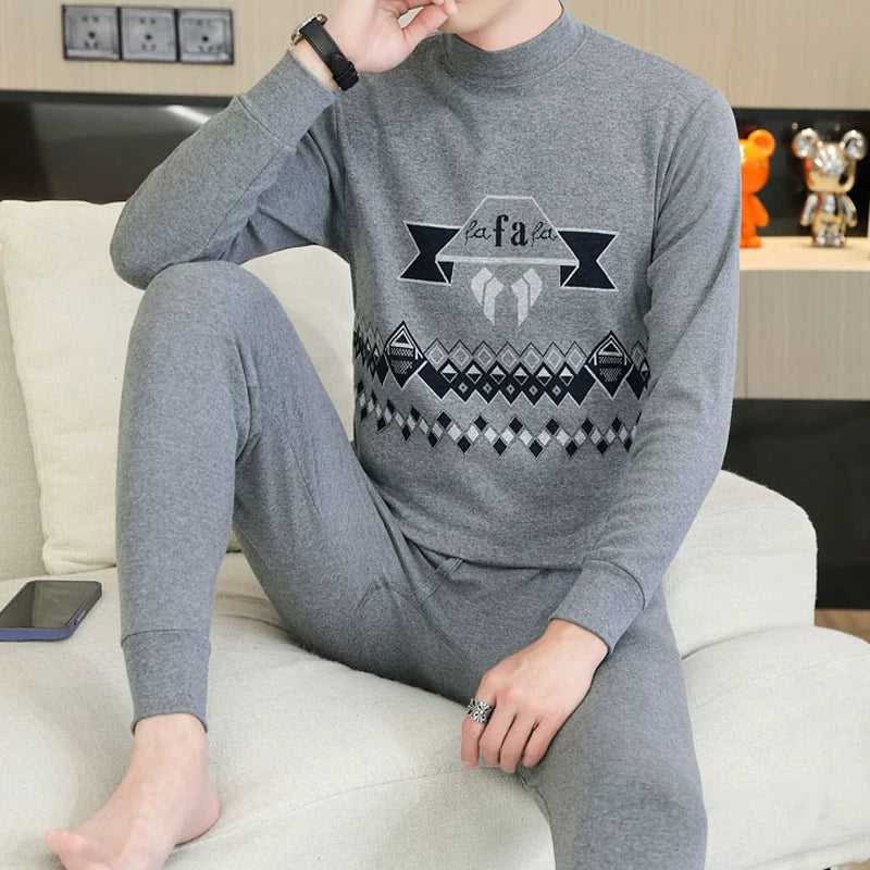 Kişilər üçün 100% Pambıqdan Payız və Qış üçün Termal Alt Geyim Dəsti, Sincan Təmiz Pambıqdan Əsaslı Köynək, Dəyirmi Yaxalıq, Jakarlı Termal Alt Geyim, Dəbli Kişi Geyimləri