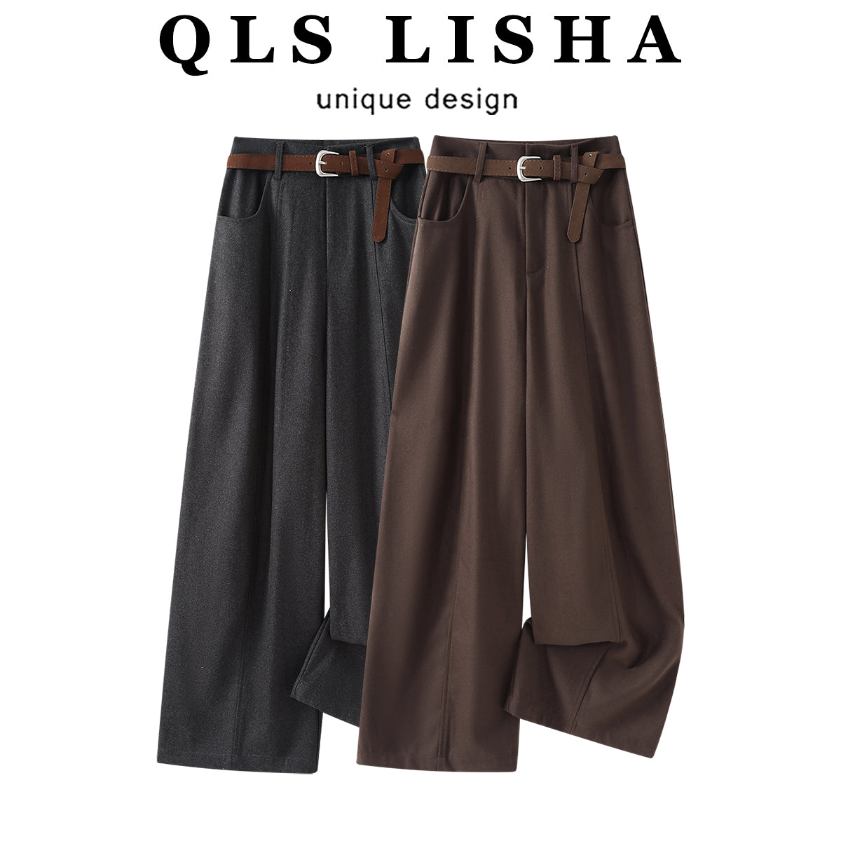 Chorissa Qəhvəyi Çoxfunksiyalı Düz Ayaqlı Gündəlik Şalvar, Erkən Payız Yeni Retro Amerika Üslubunda Qadınlar üçün Yüksək Belli Boş Geniş Ayaqlı Şalvar