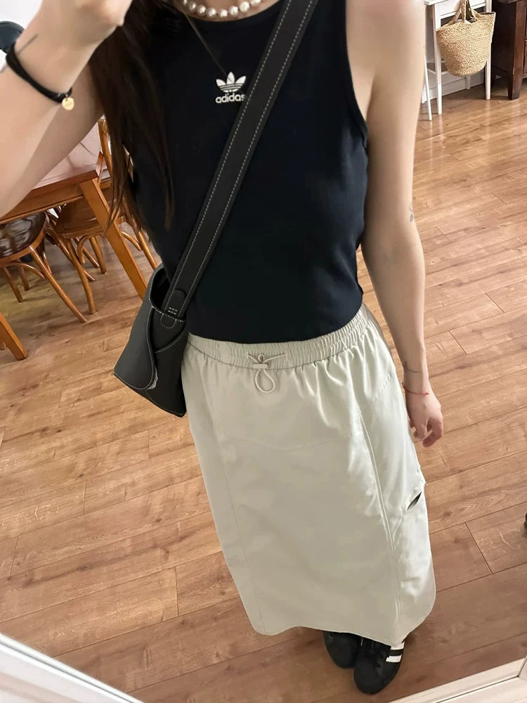 Qadınlar üçün amerikan retro iş paltarı yubka, yeni üslub, yağ mm, paçanı örtən, arıqlayan, yüksək bel, yarıqlı, orta uzunluqlu a-line yubka