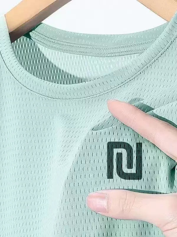 [Birini pulsuz al] Qısaqol nəfəs ala bilən kişilər üçün qısaqol buz ipək idman köynəyi böyük ölçülü nazik tez quruyan 1/2 parça